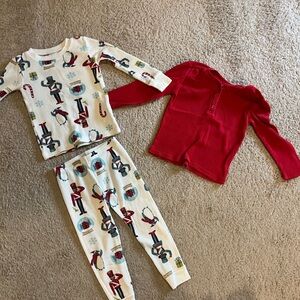 Girls 2T Carters Christmas PJs Pajamas and Red Old Navy Top